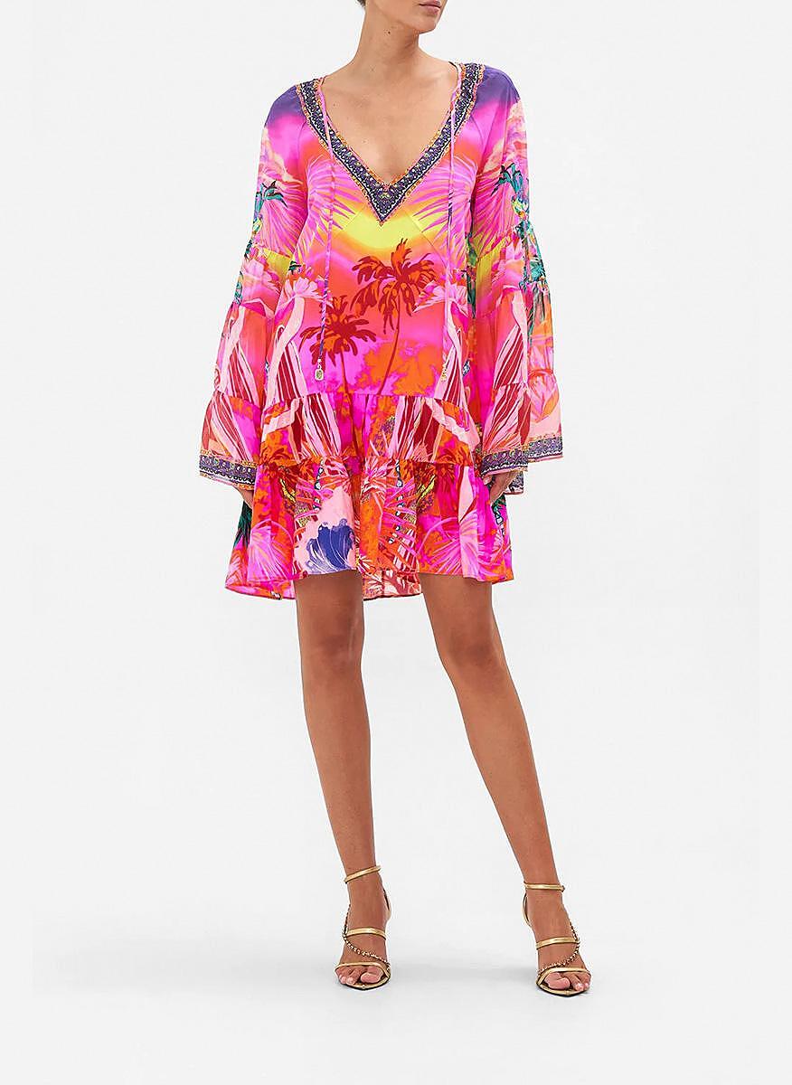 Рокля с принт 'Flight Of The Flamingo' Camilla