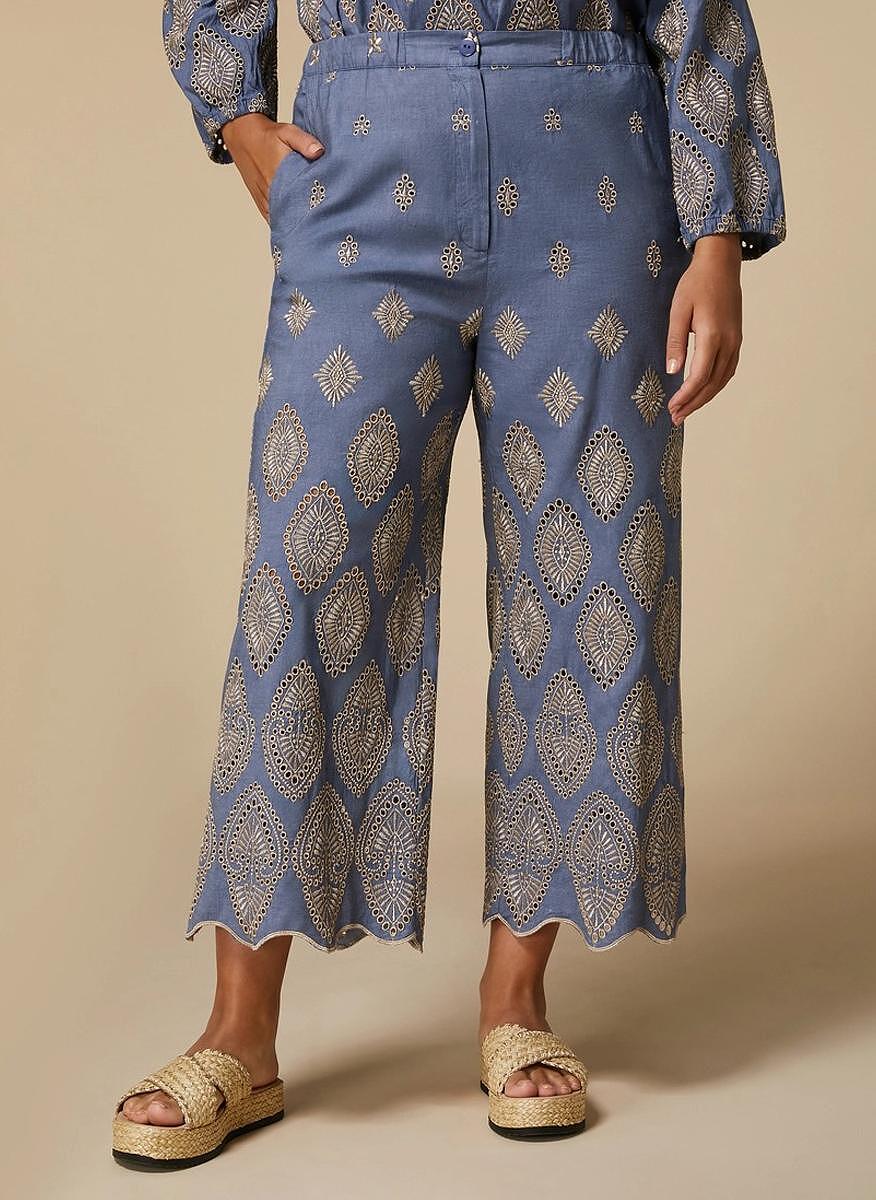 Панталон с бродерия 'Cropped Fit' Marina Rinaldi Aggravi